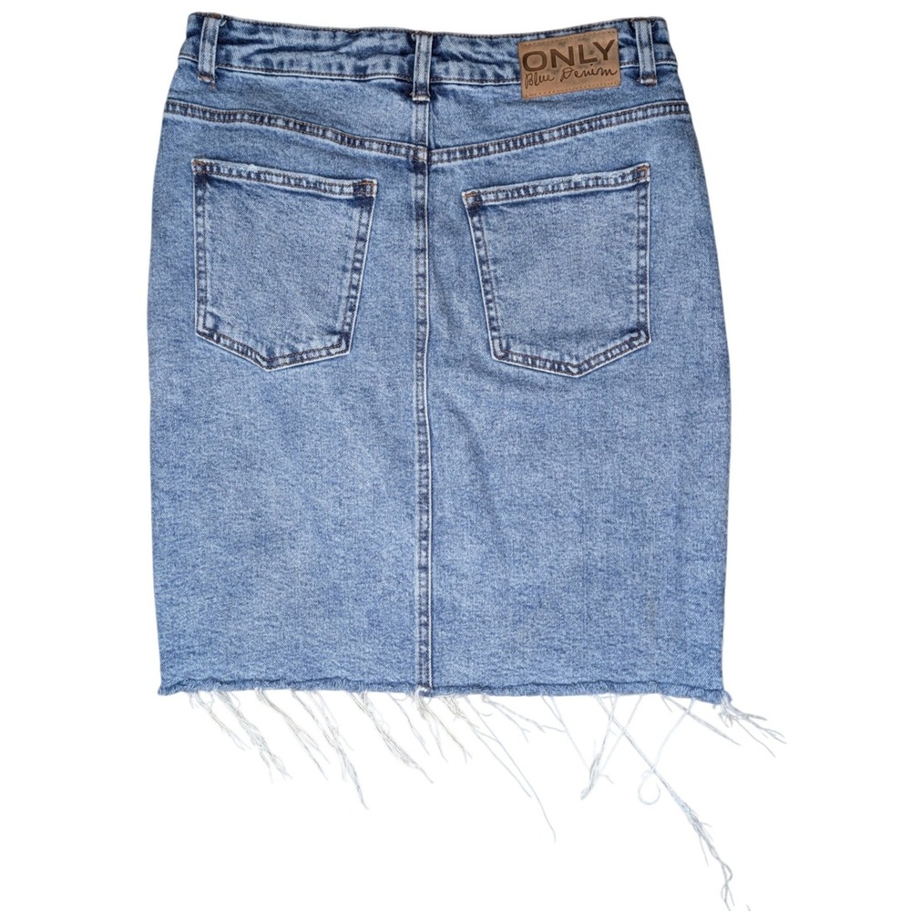 Only US 6 EUR 38 Blue Cotton‎ Denim Jean Midi Skirt Light Wash Raw Hem